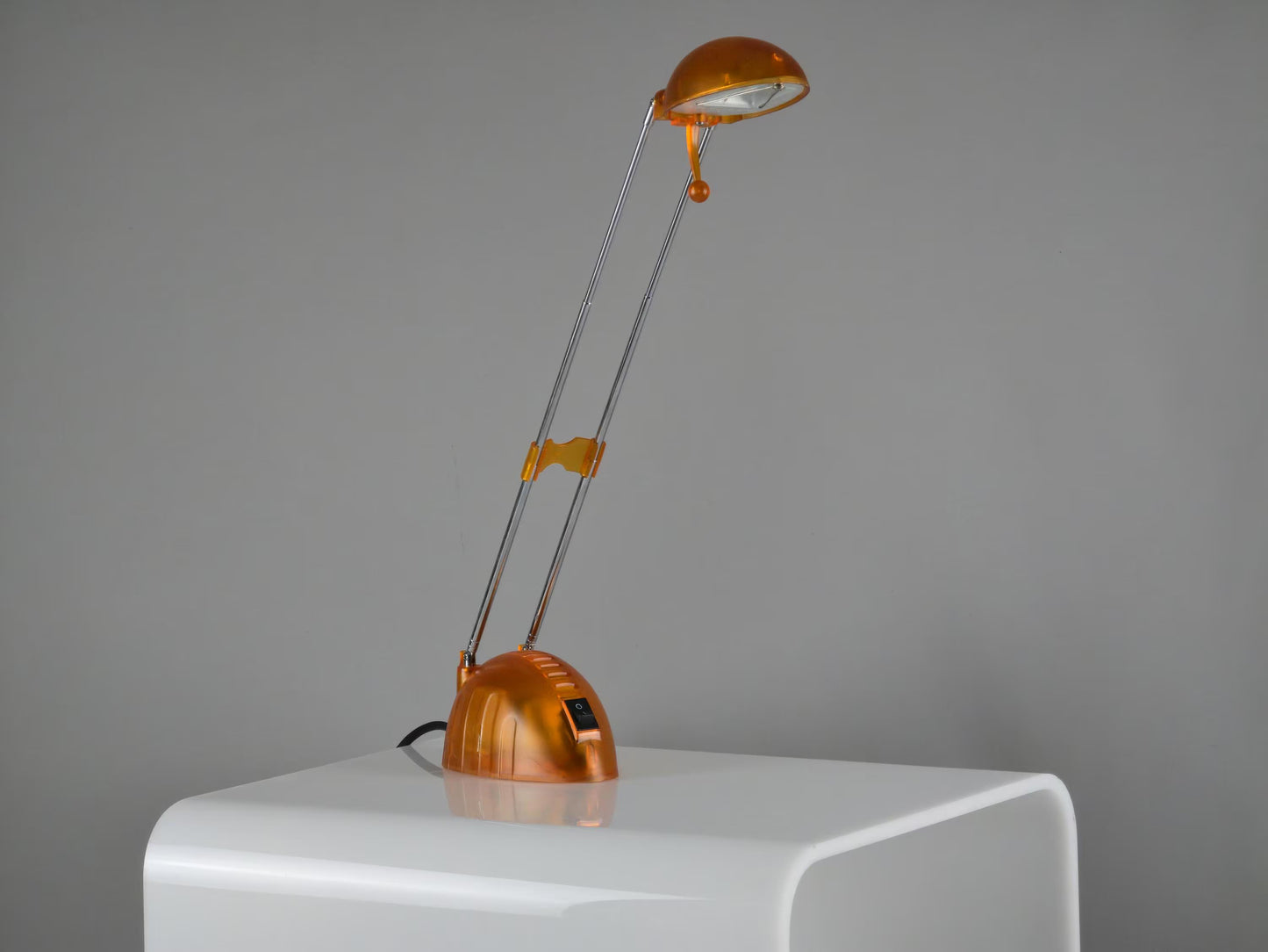 Vintage 1990s Orange Translucent Plastic Adjustable Telescopic Antenna Desk Lamp.