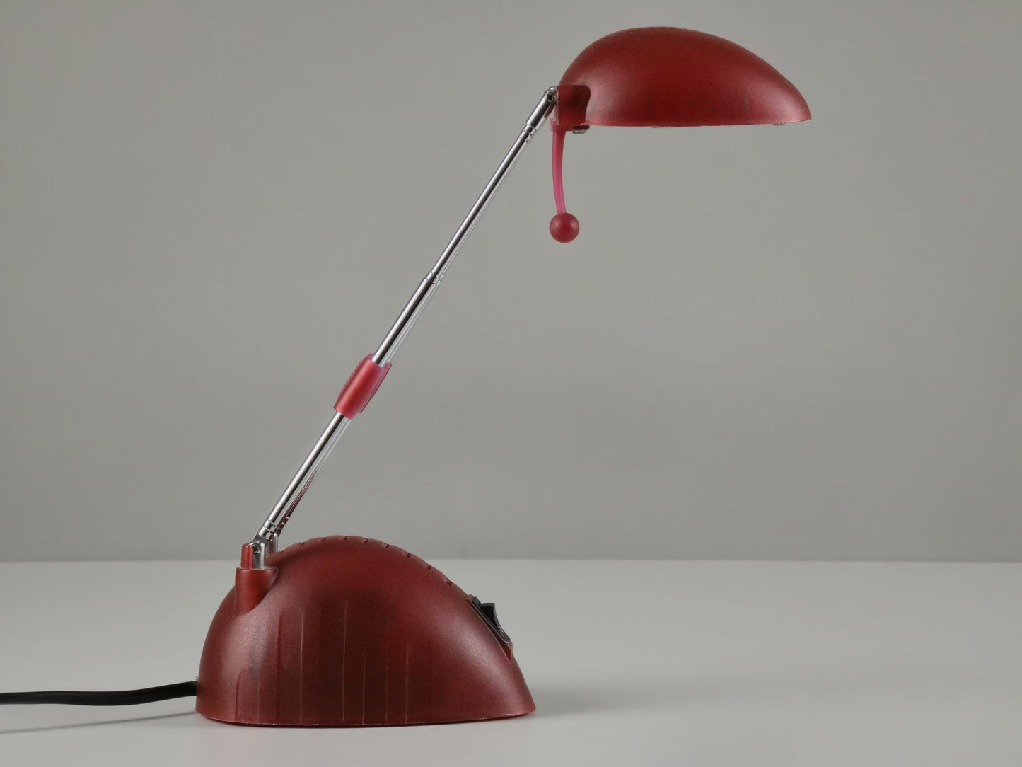 Vintage 1990s EGLO Burgundy Plastic Adjustable Telescopic Antenna Desk Lamp.