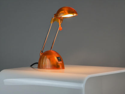 Vintage 1990s Orange Translucent Plastic Adjustable Telescopic Antenna Desk Lamp.