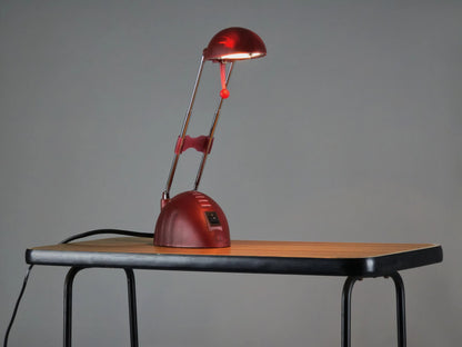 Vintage 1990s EGLO Burgundy Plastic Adjustable Telescopic Antenna Desk Lamp.