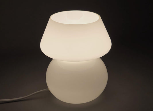 Vintage 1980s Opal Glass Mushroom Table Lamp, Sweden.