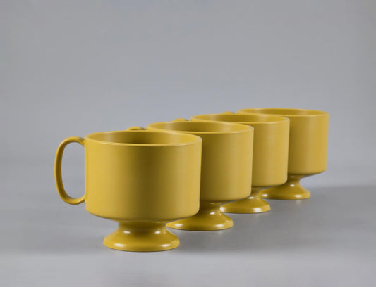 Vintage 1970s Space Age Set Of 4 Mustard – Yellow Plastic Cups.